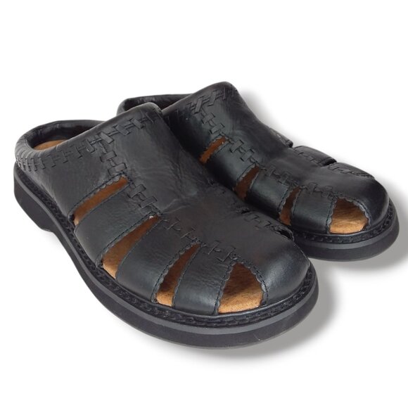Simple Black Leather Fisherman Sandals Size 10 Slip On Open Heel Comfort main image 7